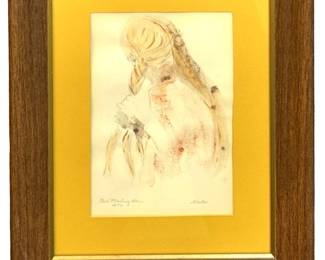 Signed Krebs âGirl Plaiting Hair" Mixed Media