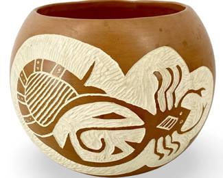Signed MPLP Etched Native American Clay Pot