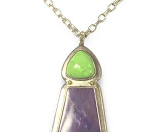 Vintage Sterling Silver Green Turquoise Pendant