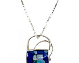 Sterling Abalone Mosaic Pendant Necklace