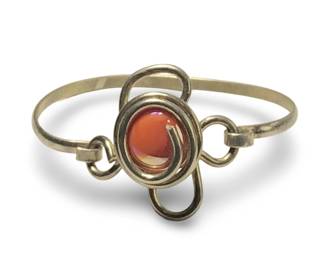 Vintage Coiled Bezel Set Art Glass Bracelet