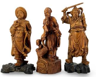 3pc Chinese Carved Boxwood Figures