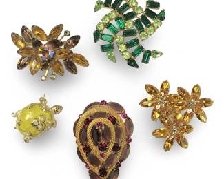 5 Phenomenal Gold Tone Gemstone Brooches