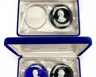 3pc Franklin Mint Baccarat Cameo Paperweights