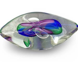 Green, Purple, and Blue Art Glass Paperweight