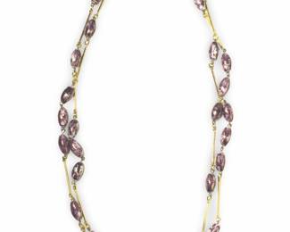 Vintage Long Czech Gold Tone Glass Bead Necklace