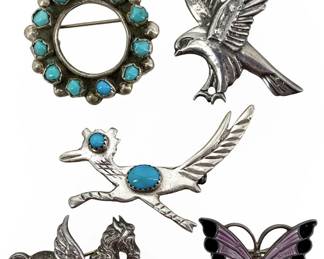 5pc Sterling Silver and Turquoise Pin Collection