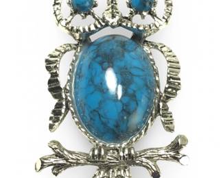 Gerrys Figural Owl Silver Turquoise Brooch