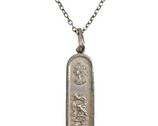 Silver Egyptian Hieroglyphs Pendant Necklace