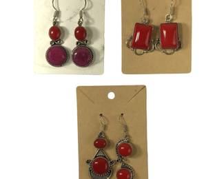 3 Pair of Sterling Silver Coral Earrings