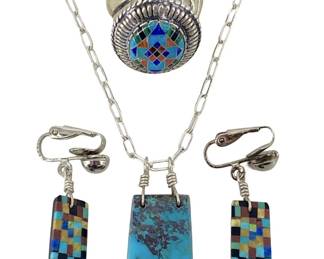4pc Sterling Semi Precious Stone Mosaic Jewelry