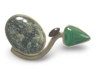 Vintage Art Deco Malachite Gemstone Brooch