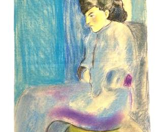 Signed Attributed Picasso Chalk Pastel Drawing