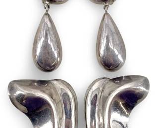 Two Pairs of Sterling Art Deco Clip-On Earrings