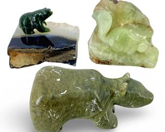 3pc Carved Jade and Soapstone Animal Sculptures