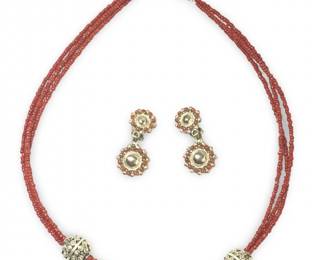 Stunning Silver Red Coral Necklace/Earrings Set