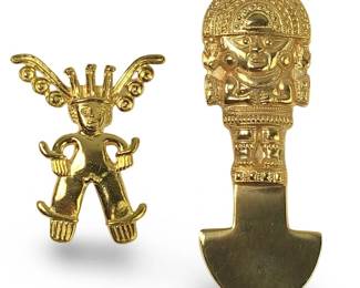 (2) Gold Plate Aztec Mayan Pendant/Brooch