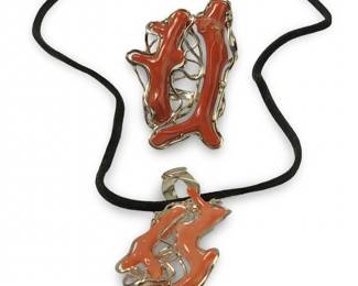 Impressive Sterling Red Coral Wire Necklace/Ring