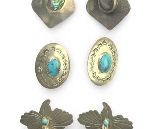 3 Pair Sterling Silver Turquoise MOP Earrings