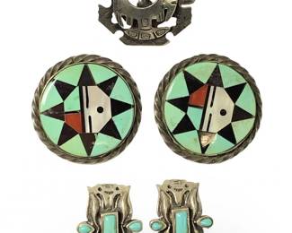 Sterling & Native American Clip on Earrings