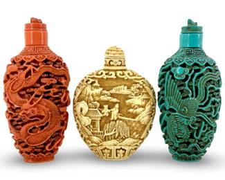3pc Detailed Hand Carved Chinese Snuff Bottles