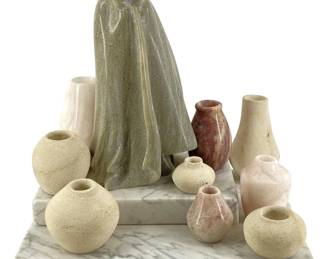 Signed Bullene Carved Stone Cloaked Potter