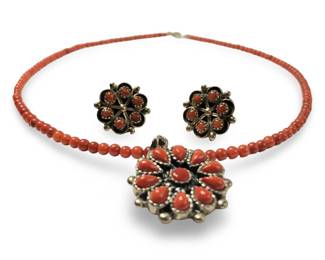 Exquisite Coral Bead Necklace Earrings Jewelry Set