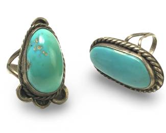 2 Native American Silver Turquoise Rings