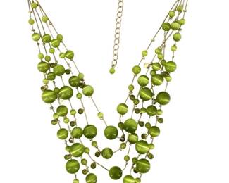 5-Strand Green Art Glass Beaded Necklace