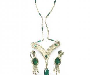 (3pc) Elegant Malachite Teardrop CZ Necklace Set
