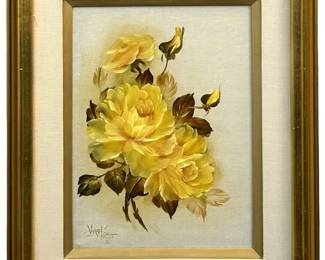 Signed Virgil Moss Floral Oil on Canvas