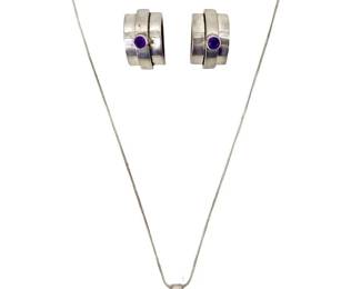 Sterling Silver Amethyst Necklace and Earrings