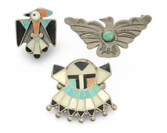 3 Native American Zuni Silver Inlay Pins