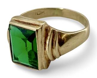 10K Gold Banded Emerald Inlaid Ring