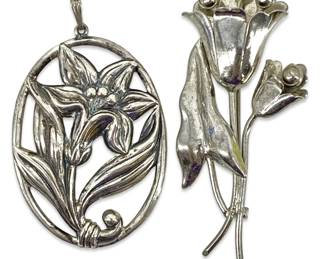 Sterling Silver Floral Brooch and Pendant