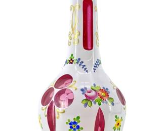 Hand Painted White Cranberry Art Glass Vase