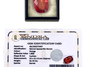 IGL 34ct Natural Spessartine Garnet Gemstone