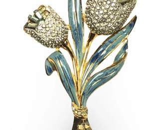 Exceptional Coro Tumbler Tulip Rhinestone Brooch