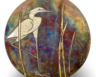 Tom and Nancy Giusti Raku Crane Wall Plaque