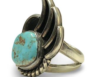 Jefferson Abeyta Silver Turquoise Bear Claw Ring