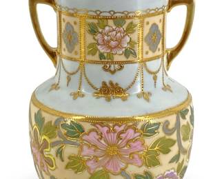 Old Nippon Hand Painted Floral Porcelain Vase