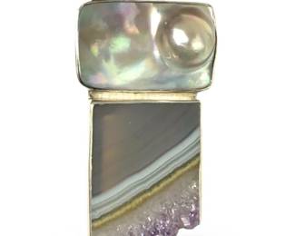 Judi Yates Sterling Amethyst Mabe Pearl Pendant