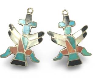 2 Native American Zuni Turquoise Inlay Pendants