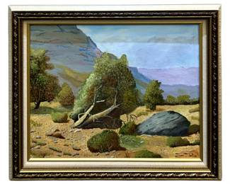 Signed Lewis Crawford âAZ Desert" Acrylic on Panel