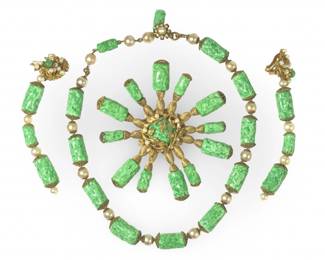 (4pc) Miriam Haskell Jadeite Glass Jewelry Set