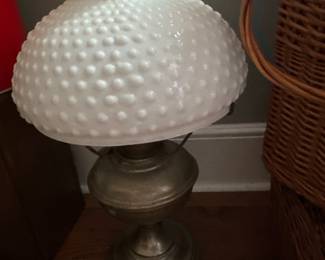 Vintage Hobnail milk glass lamp