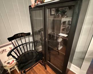 Antique glass doors wood shelves cabinet