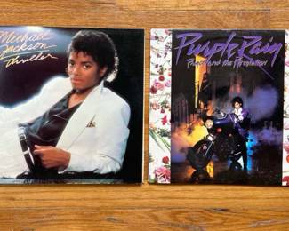 2 Vintage Michael Jackson Vinyl Records Packaged Purple Rain And Thriller