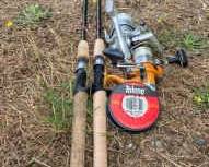NEW Berkley Air IM7 Used Long Fishing Poles With Contender Shimano Bearing Reels