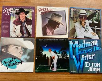 Six Vintage Vinyl Records Including Elton John and George Strait